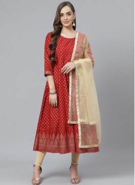 Beige and Tomato Readymade Designer Suit For Ceremonial