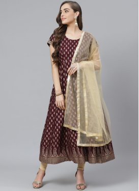 Beige and Wine Cotton Readymade Designer Suit