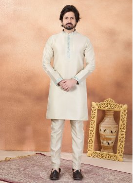 Beige Art Silk Kurta Pajama with Resham Work for Ceremonial