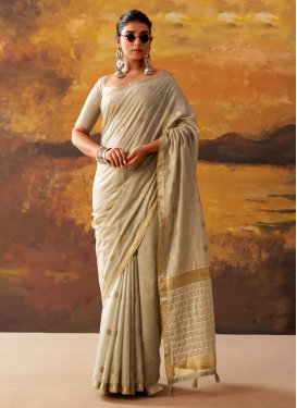 Beige Cotton Classic Saree with Woven Work for Ceremonial