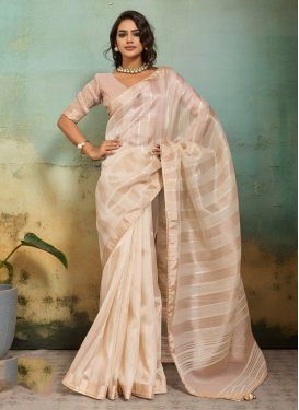 Beige Cotton Silk Woven Work Classic Saree for Women