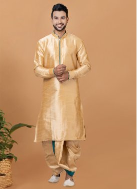 Beige Dupion Silk Woven Work Dhoti Kurta for Men
