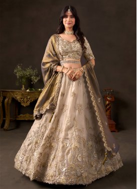 Beige Fendi Silk Designer Lehenga Choli with Embroidered Work for Bridal