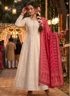 Beige Georgette Trendy Gown with Embroidered Work for Festival