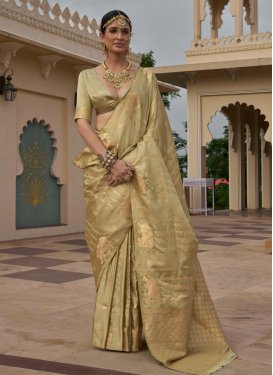 Beige Satin Silk Trendy Saree with Woven Work for Festival