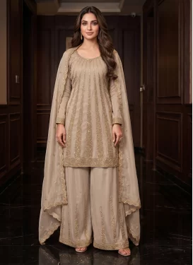 Beige Silk Beads Work Palazzo Suit for Women