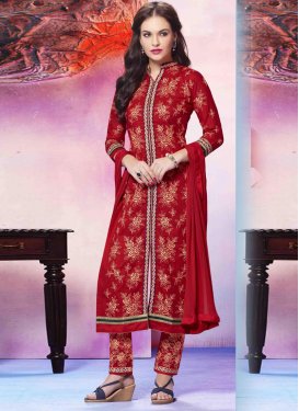 Bewildering Red Color Pant Style Party Wear Suit