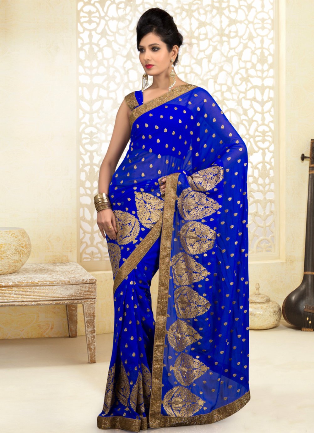 Buy Party Wear Cream Munnar Slub Kasab Work Saree Online