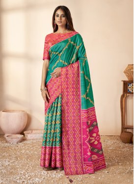 Bhagalpuri Silk Green and Rose Pink Trendy Classic Saree