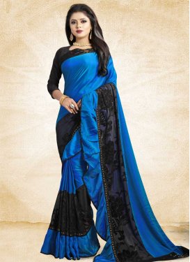 Black and Blue Traditional Designer Saree For Ceremonial