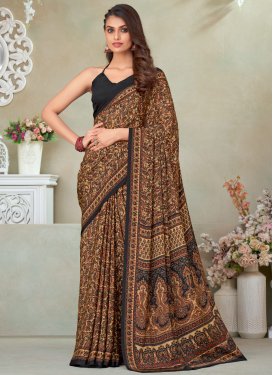 Black and Brown Crepe Silk Traditional Saree For Ceremonial