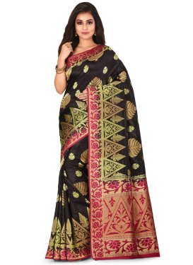 Black and Crimson Kanjivaram Silk Designer Traditional Saree