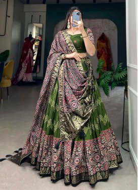 Black and Green Tussar Silk Designer Classic Lehenga Choli For Ceremonial