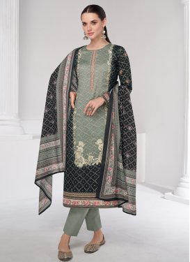Black and Grey Cotton Satin Pant Style Designer Salwar Kameez