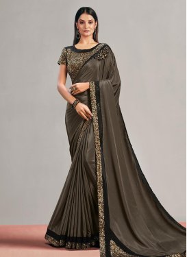Black and Grey Embroidered Work Contemporary Style Saree