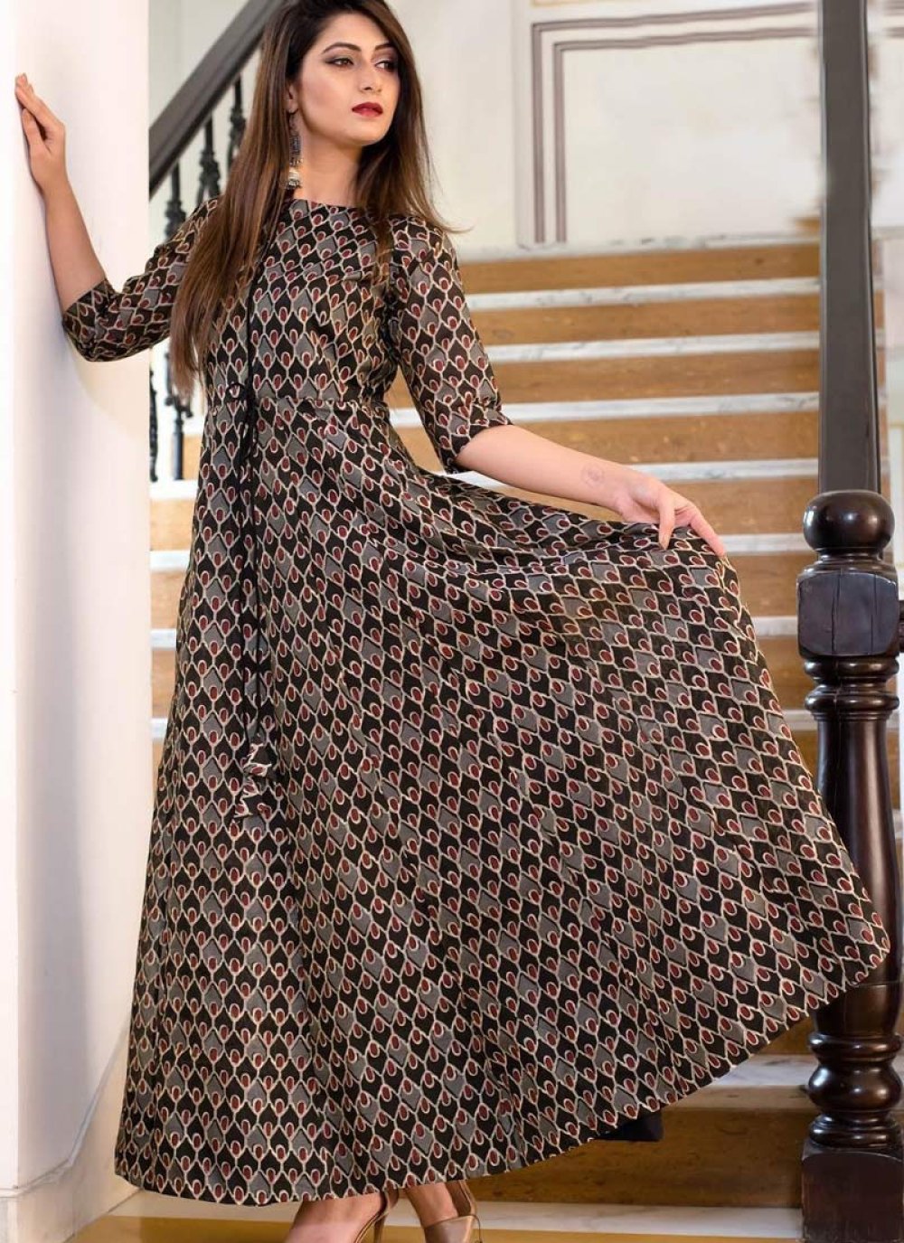 Black and Grey Readymade Designer Gown For Festival