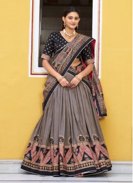 Black and Grey Tussar Silk Digital Print Work Trendy Lehenga Choli for Women