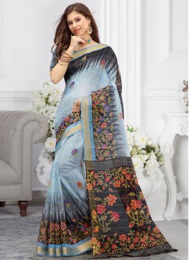 Black and Light Blue Designer Traditional Saree For Casual