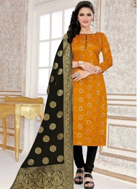 Black and Mustard Woven Work Trendy Churidar Salwar Suit