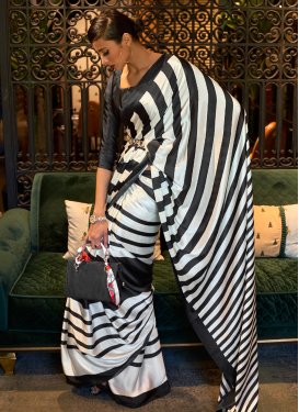 Black and Off White Designer Contemporary Style Saree