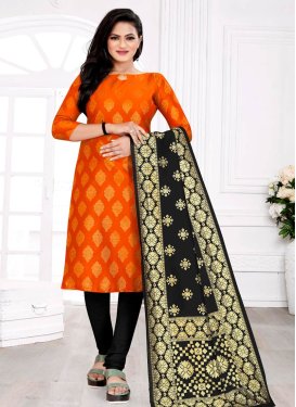 Black and Orange Woven Work Trendy Churidar Salwar Suit