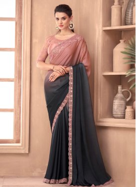 Black and Pink Embroidered Work Traditional Saree