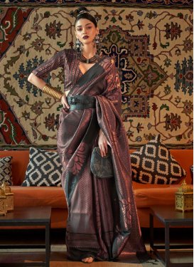 Black and Pink Woven Work Trendy Designer Saree