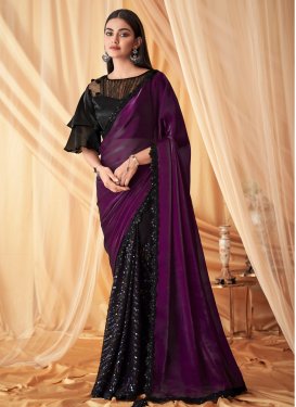 Black and Purple Half N Half Saree For Ceremonial