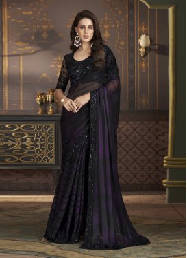 Black and Purple Satin Georgette Designer Contemporary Style Saree