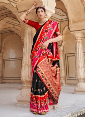 Black and Red Banarasi Silk Designer Traditional Saree
