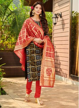 Black and Red Cotton Silk Trendy Straight Salwar Kameez
