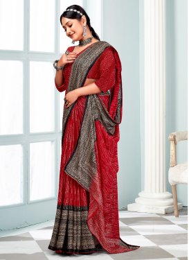 Black and Red Designer Contemporary Saree For Casual
