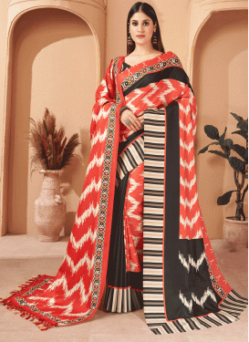 Black and Red Digital Print Work Designer Traditional Saree