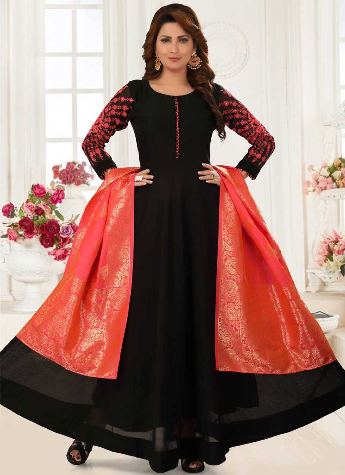 Black and red anarkali best sale