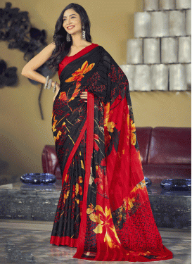 Black and Red Satin Silk Designer Contemporary Style Saree