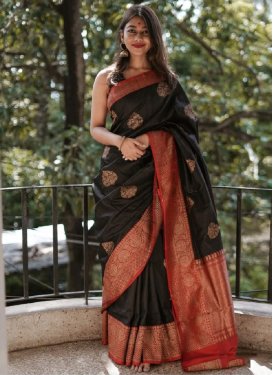 Black and Red Silk Blend Trendy Classic Saree
