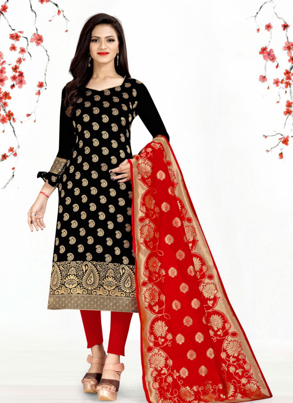 Black and Red Trendy Churidar Salwar Suit