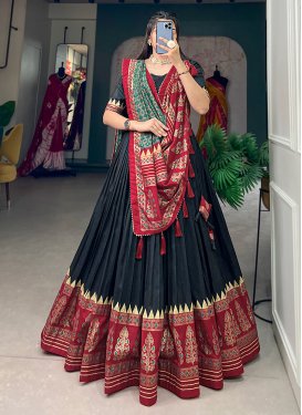 Black and Red Tussar Silk Designer Classic Lehenga Choli