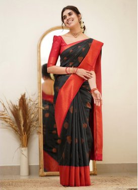 Black and Red Woven Work Designer Contemporary Style Saree