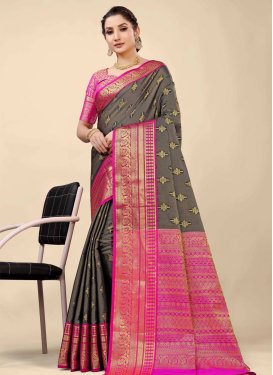 Black and Rose Pink Banarasi Silk Traditional Designer Saree