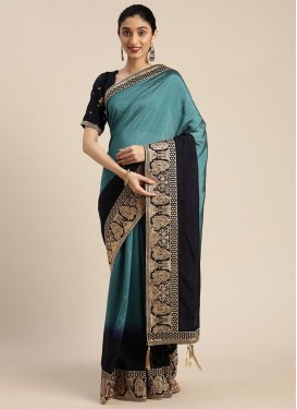 Black and Teal Designer Contemporary Style Saree For Festival