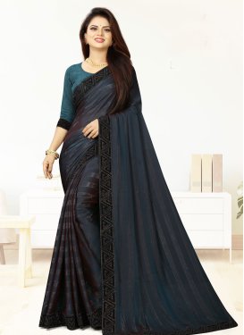 Black and Teal Stone Work Designer Contemporary Style Saree