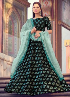Black and Turquoise Fancy Fabric Designer A Line Lehenga Choli