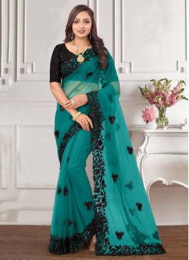 Black and Turquoise Net Designer Traditional Saree