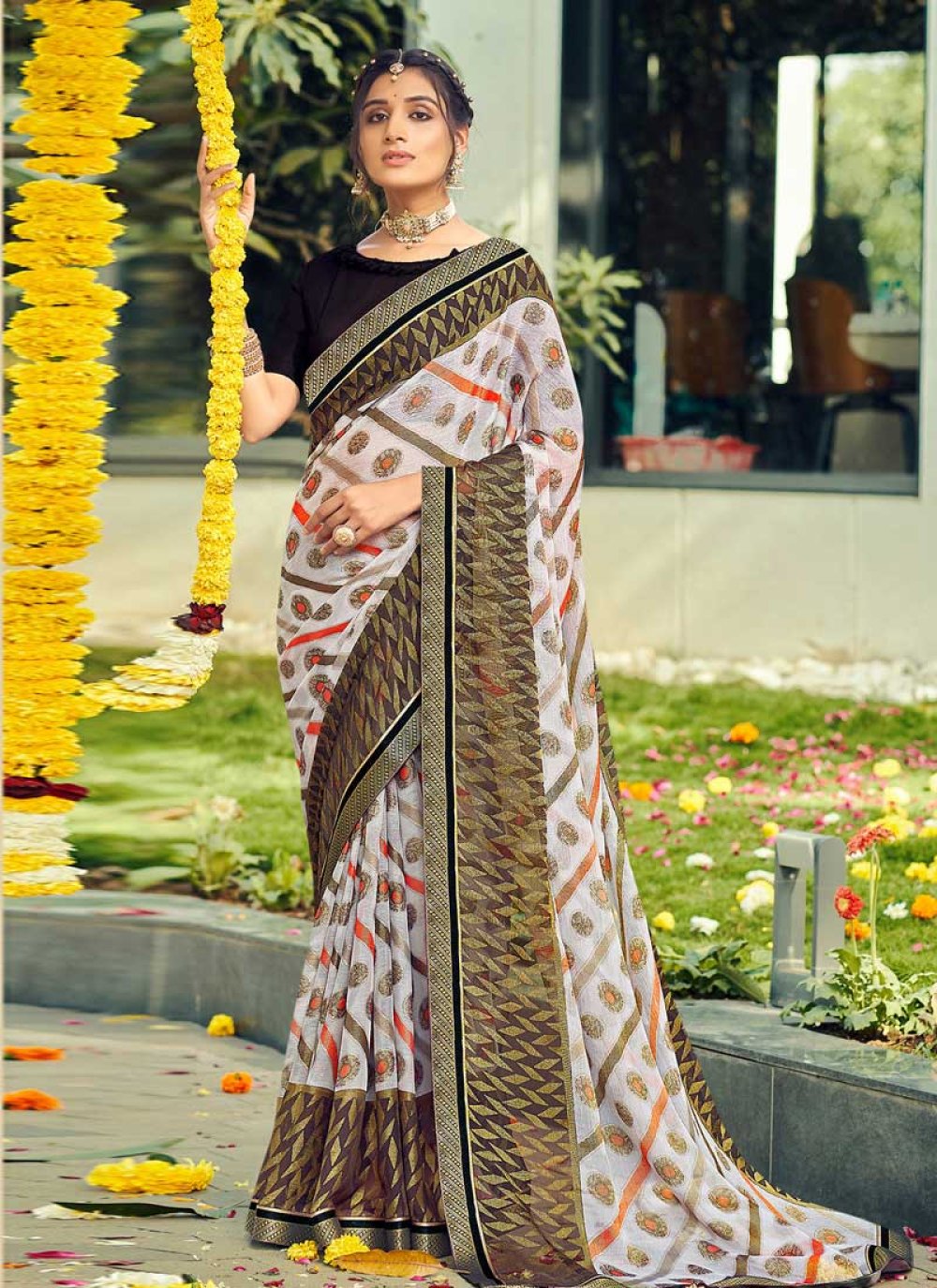Black and White Designer Traditional Saree For Ceremonial