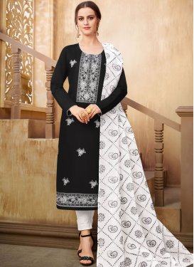 Black and White Embroidered Work Pant Style Straight Suit
