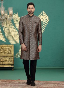 Black Banarasi Silk Wedding Sherwani with Cutdana Work for Festival