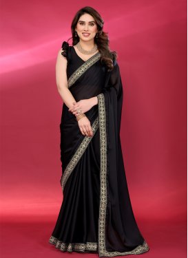 Black Chiffon Satin Lace Work Traditional Saree for Women