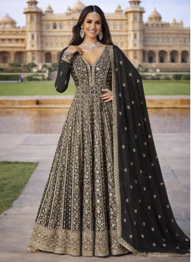 Black Chinon Embroidered Work Trendy Gown for Women