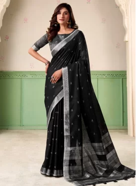 Black Linen Classic Saree with Woven Work for Ceremonial